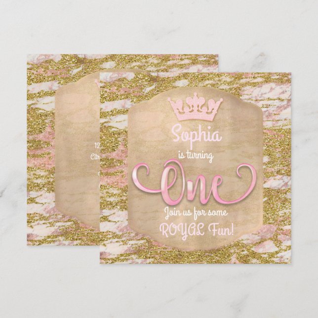 Rosa Rose Gold Princess 1. Party Einladung (Vorne/Hinten)