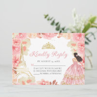 Rosa Rose Gold Princess Quinceañera RSVP Card