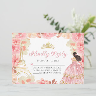 Rosa Rose Gold Princess Quinceañera RSVP Card Einladung