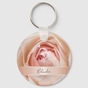 Rosa Rose Gold   Rose Blume Monogramm Schlüsselanhänger