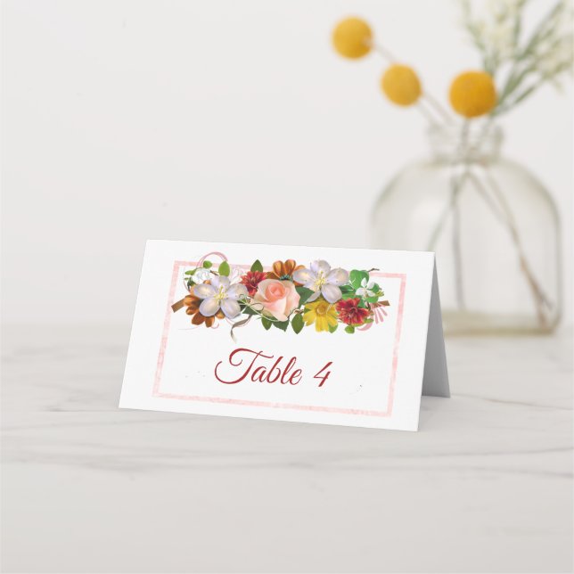Rosa Rose Gold Rose Bouquet Tischkarte Platzkarte (Vorderseite)