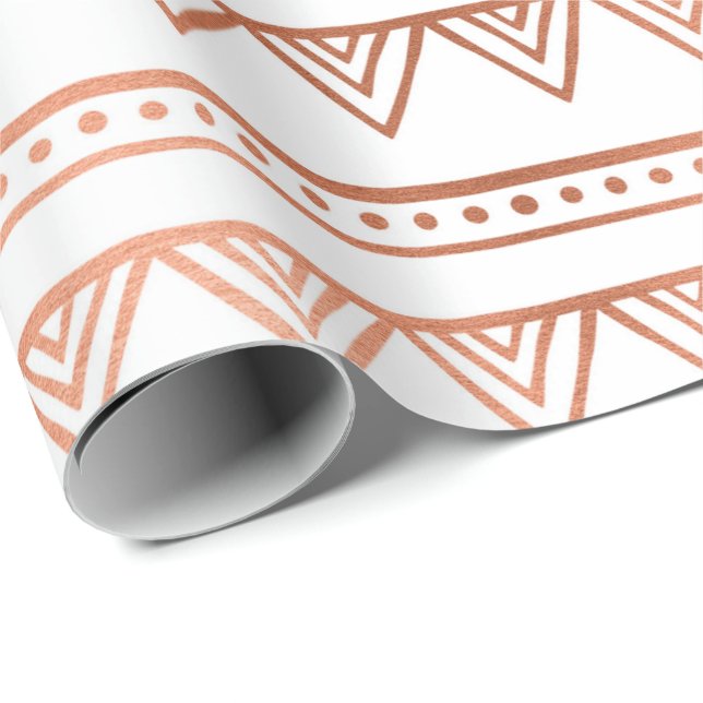 Rosa Rose Gold Rose Weiße Streifen Linien Geschenkpapier (Rolleneckpunkt)