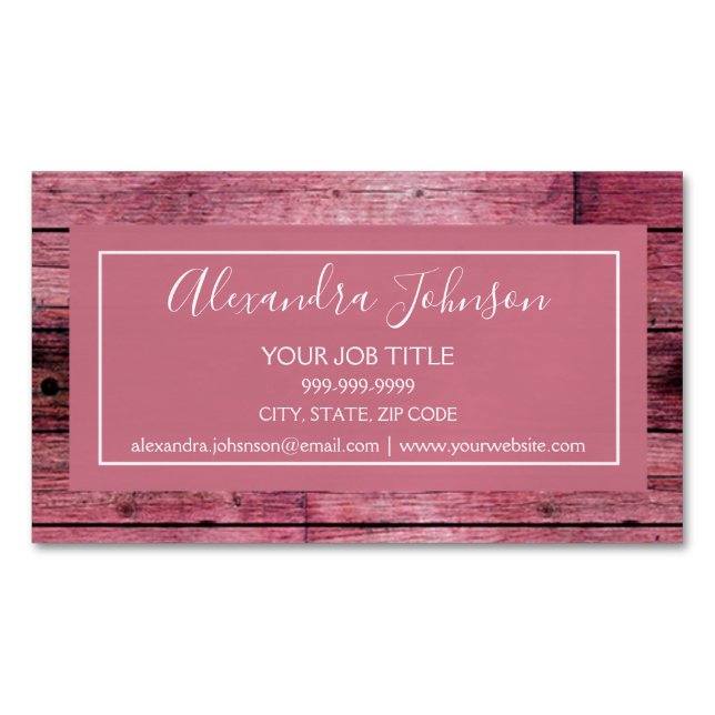 Rosa Rose Gold Rustic Girly Wood Magnetische Visitenkarte (Vorderseite)