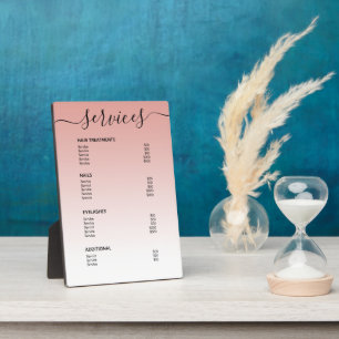 Rosa Rose Gold Salon Preisliste Menü Fotoplatte