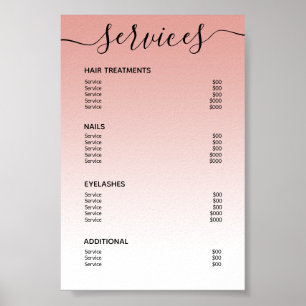Rosa Rose Gold Salon Preisliste Menü Poster