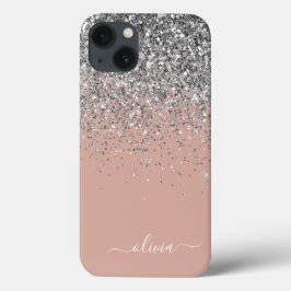 Rosa Rose Gold Silber Glitzer Monogram Case-Mate iPhone Hülle