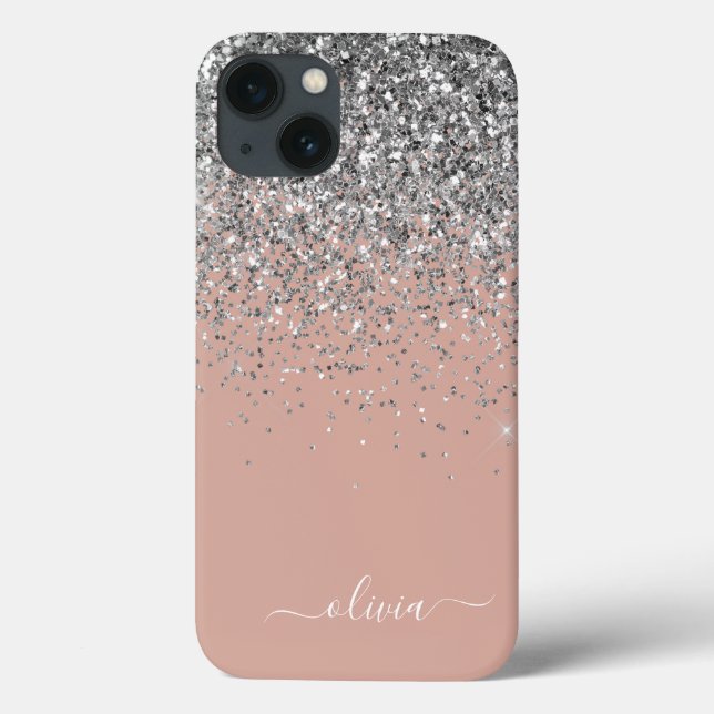 Rosa Rose Gold Silber Glitzer Monogram Case-Mate iPhone Hülle (Rückseite)