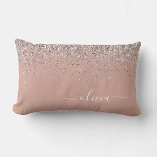 Rosa Rose Gold Silber Glitzer Monogram Lendenkissen