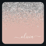 Rosa Rose Gold Silber Glitzer Monogram Quadratischer Aufkleber<br><div class="desc">Rose Gold - Schwarz Rosa und Silber Sparkle Glitzer gebürstete Metal Monogram Name Paper Party Aufkleber Adresse Labels. Das macht den perfekten 16 Geburtstag,  Hochzeit,  Brautparty,  Jubiläum,  Babydusche oder Junggeselinnen-Abschied Geschenk für jemanden,  der Lieben glamourösen Luxus und schicke Stile.</div>