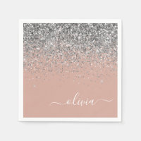Rosa Rose Gold Silber Glitzer Monogram