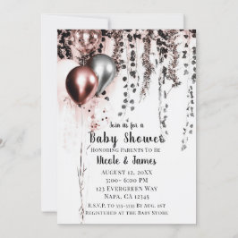 Rosa Rose Gold Silver Balloons & Ivy Baby Dusche Einladung