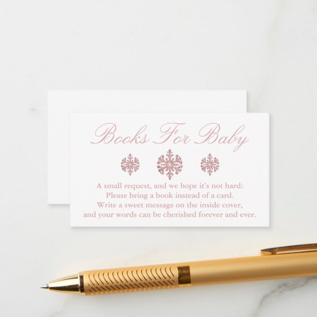 Rosa Rose Gold Snowflake Bücher für Baby Begleitkarte (Vorderseite/Rückseite Beispiel)