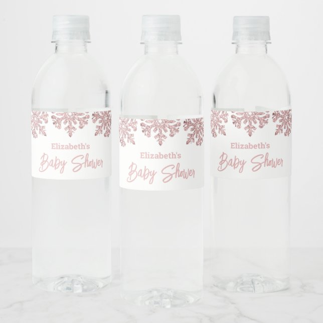 Rosa Rose Gold Snowflake Winter Baby Dusche (Flaschen)