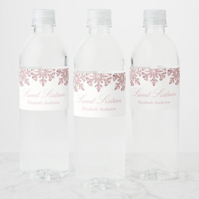 Rosa Rose Gold Snowflake Winter Sweet 16 (Flaschen)