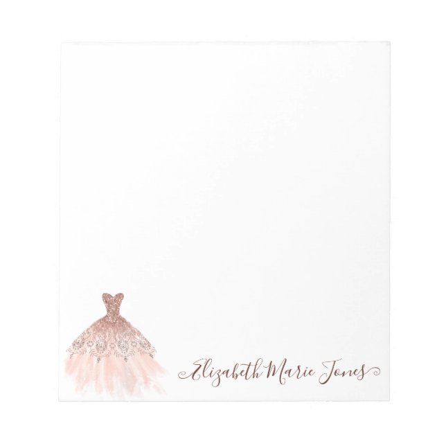 Rosa Rose Gold Sparkle Dress Giro Script Notizblock (Vorderseite)