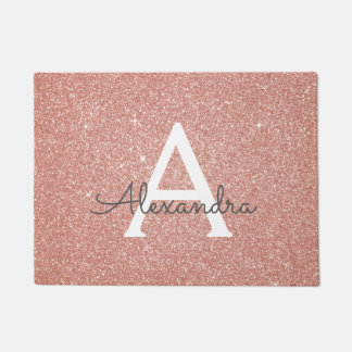 Rosa - Rose Gold Sparkle Glitzer Monogram Name Fußmatte
