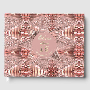 Rosa Rose Gold Star Golden Text Sweet 16 Gästebuch