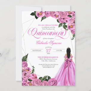 Rosa Rose Gold Tiara und Ball Gourmet Quinceañera Einladung