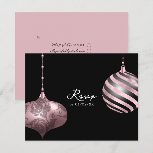 Rosa, Rose Gold und Schwarze Weihnachtszeit RSVP Karte (Vorne/Hinten)