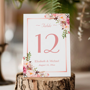 Rosa Rose Gold Wedding Tischnummer