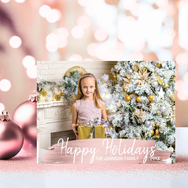Rosa Rose Gold Weihnachtsfamilie Feiertagspostkarte (Rose Gold Christmas Happy Holidays Family  PHOTO Holiday Postcard)