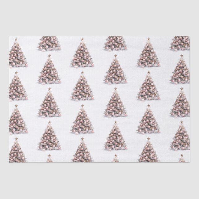 Rosa Rose Gold Weiße Weihnachtsbäume Seidenpapier (Vorderseite)