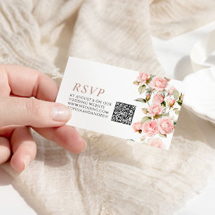Rosa Rose & Greenery Blätter Hochzeiten QR Code UA Begleitkarte