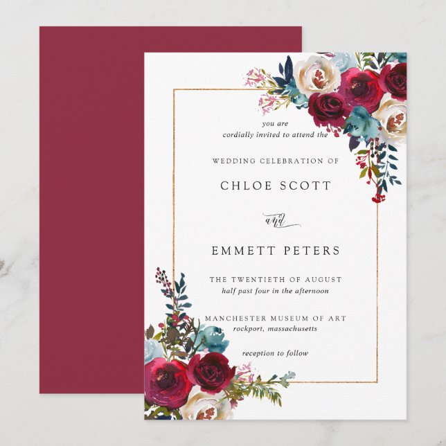 Rosa-Rose-Hochzeit Einladung (Vorne/Hinten)
