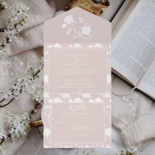 Rosa-Rose-Hochzeit in Rosa-Rose - alles in einer E All In One Einladung