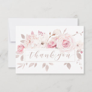 Rosa Rose Hochzeit mit floraler Flora Dankeskarte