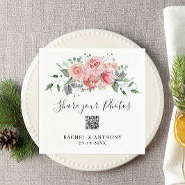 Rosa Rose Hochzeit QR Code Share Fotos Serviette
