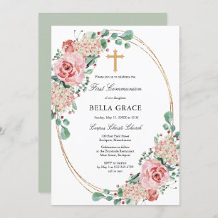 Rosa Rose Hydrangea Erste Heilige Kommune Einladung