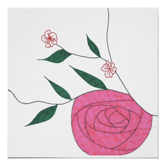 Rosa Rose Ikebana Zen Minimalistischer Blumenstrau Poster (Vorderseite)