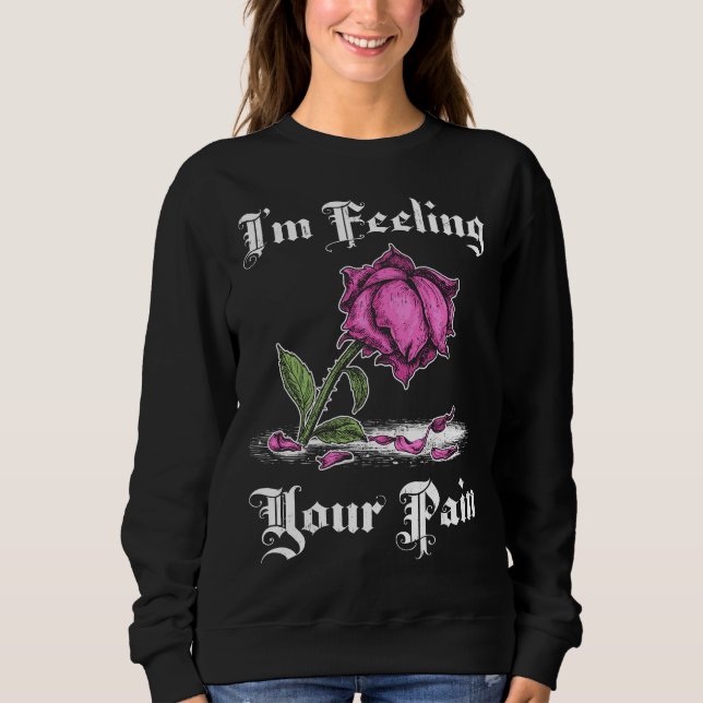 Rosa Rose im verzweifelten weißen Text Sweatshirt (Vorderseite)