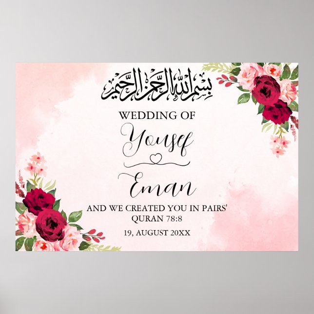 Rosa-Rose-islamisches Hochzeitplakat Poster (Vorne)