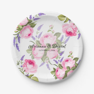 Rosa Rose & Lavendel Hochzeitspapier-Teller Pappteller