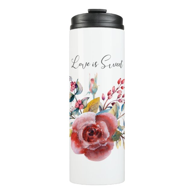Rosa Rose Liebe ist süß Thermosbecher (Vorderseite)
