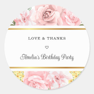 Rosa Rose Liebe und Dank Geburtstagsparty Runder Aufkleber