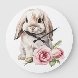 Rosa Rose Love Eared Bunny Rabbit Große Wanduhr