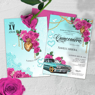 Rosa Rose Milagro Herz Chola Lowrider Quinceanera Einladung