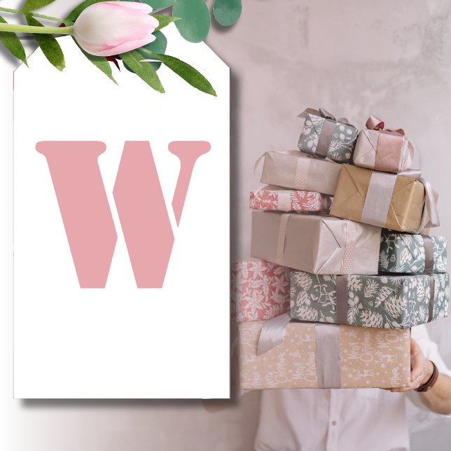 Rosa Rose Minimalistischer Monogramm Geschenkanhänger (Von Creator hochgeladen)