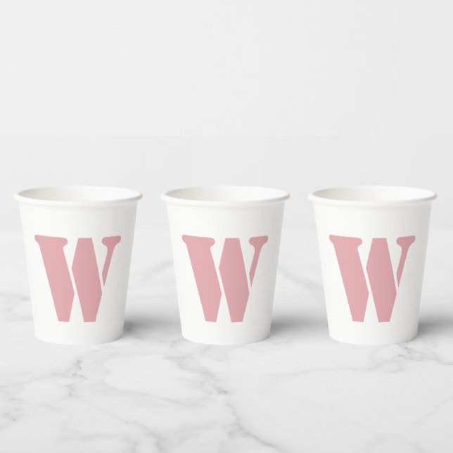 Rosa Rose Minimalistischer Monogramm Pappbecher (Multi)