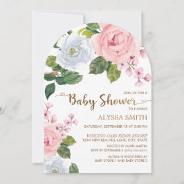 Rosa Rose mit Blumen Arch Babydusche Einladung