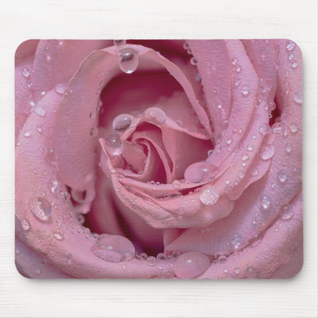 Rosa Rose mit Dewdrops Mousepad (Vorne)