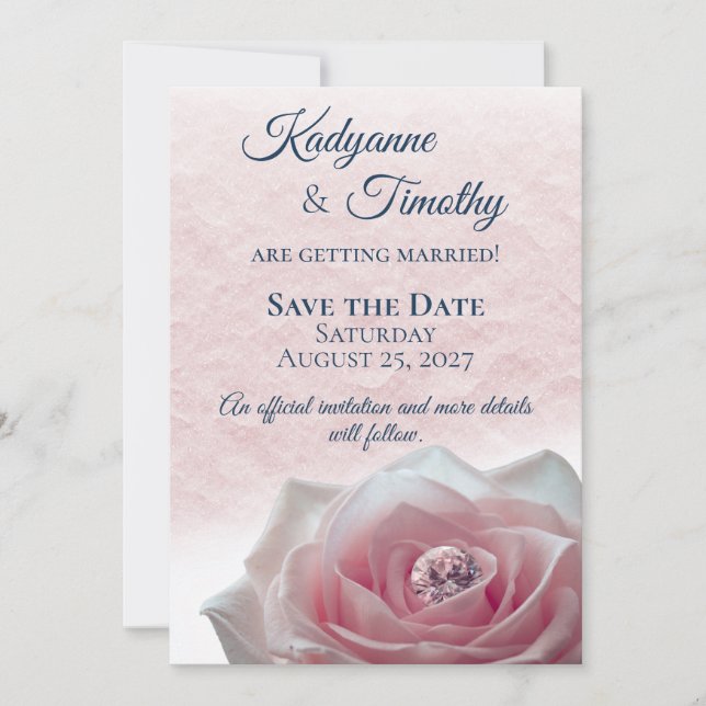 Rosa Rose mit Diamanthochzeit Save The Date (Vorderseite)