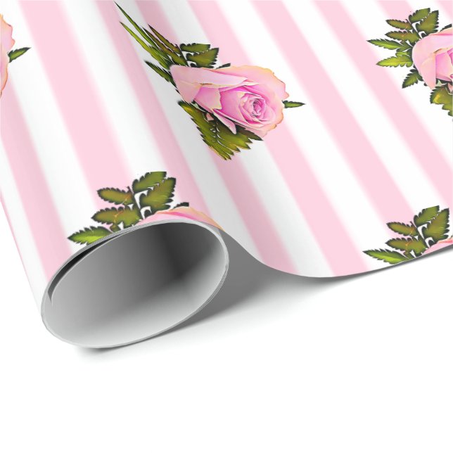 Rosa Rose mit floraler Chic, schabby Gift Wrap Geschenkpapier (Rolleneckpunkt)