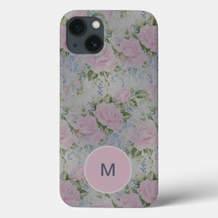 Rosa Rose mit floraler  Vintag Name Monogram Case 
