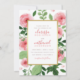 Rosa Rose mit floraler Wasserfarbe Hochzeit Einlad Einladung
