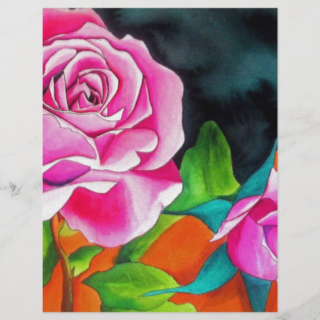 Rosa Rose mit orangefarbener Aquarellkunst (Vorderseite)