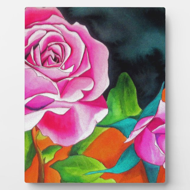 Rosa Rose mit orangefarbener Aquarellkunst Fotoplatte (Vorderseite)